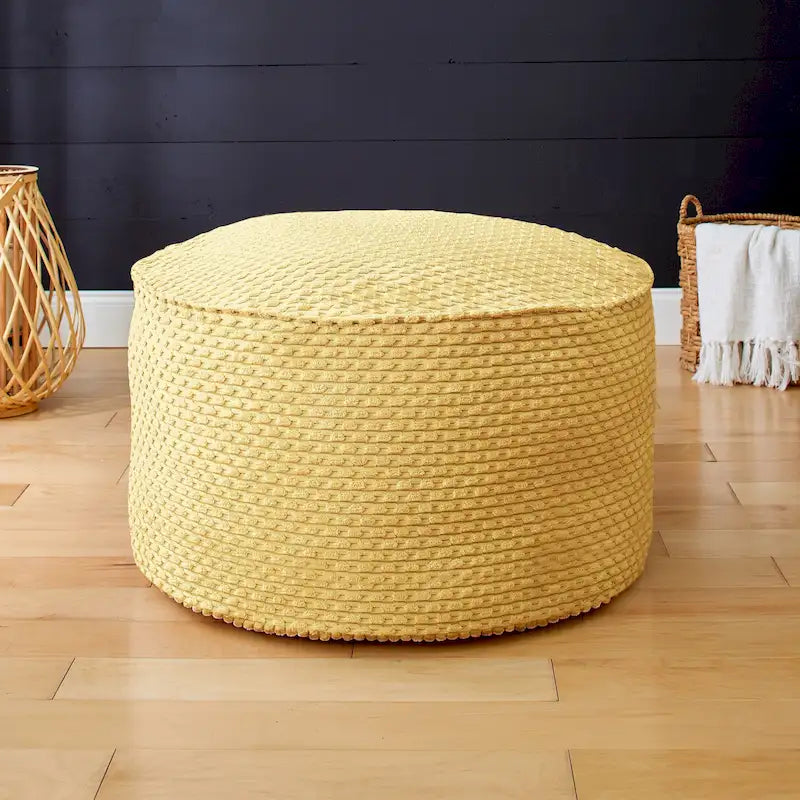 Pouf ottoman rond en tricot épais ivoire, rempli de billes de polystyrène, housse zippée, capacité de 90 kg, fabriqué en Amérique du Nord