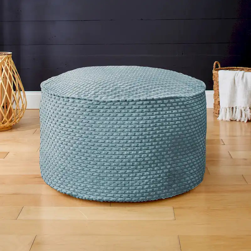 Pouf ottoman rond en tricot épais ivoire, rempli de billes de polystyrène, housse zippée, capacité de 90 kg, fabriqué en Amérique du Nord