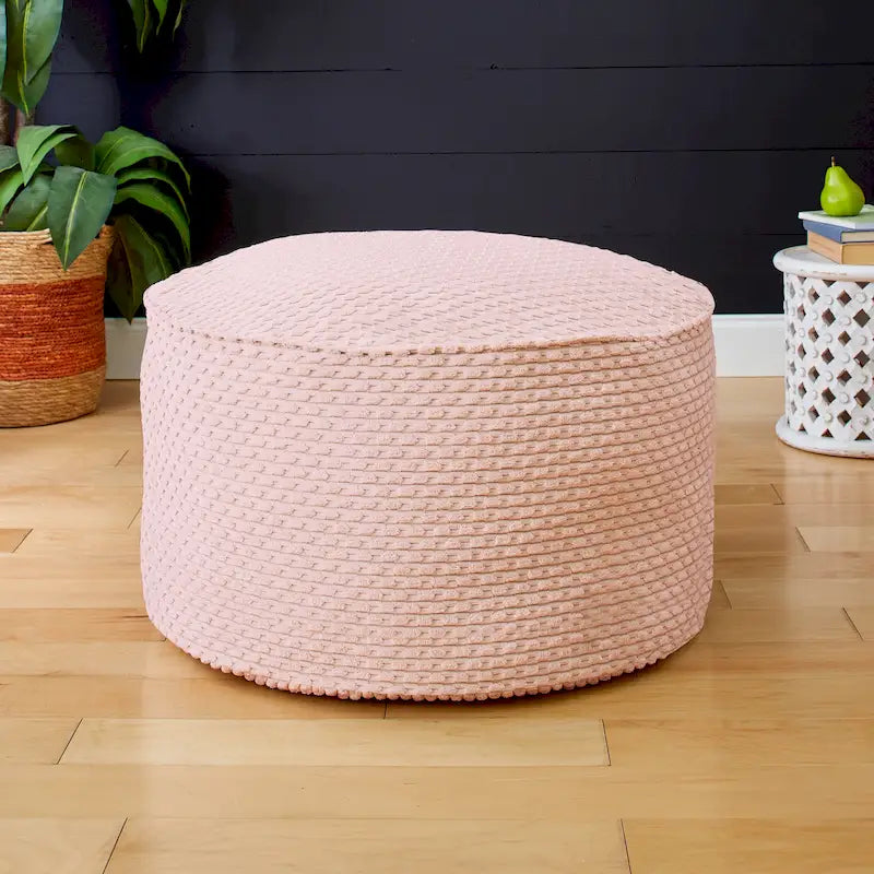 Pouf ottoman rond en tricot épais ivoire, rempli de billes de polystyrène, housse zippée, capacité de 90 kg, fabriqué en Amérique du Nord