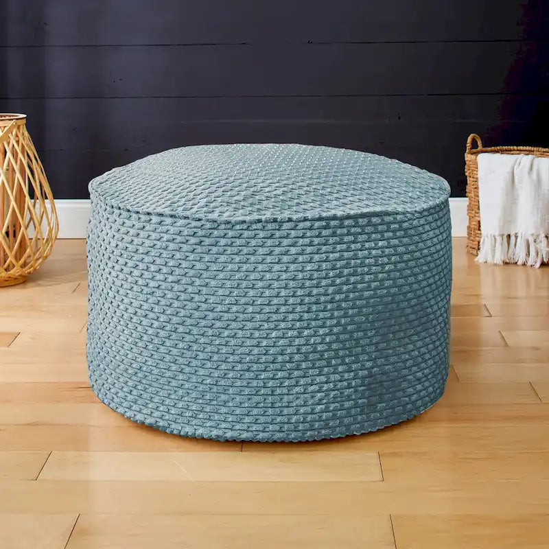 Pouf ottoman rond en tricot épais ivoire, rempli de billes de polystyrène, housse zippée, capacité de 90 kg, fabriqué en Amérique du Nord