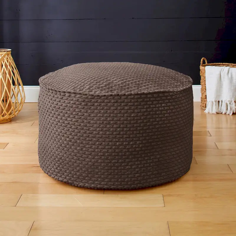 Pouf ottoman rond en tricot épais ivoire, rempli de billes de polystyrène, housse zippée, capacité de 90 kg, fabriqué en Amérique du Nord