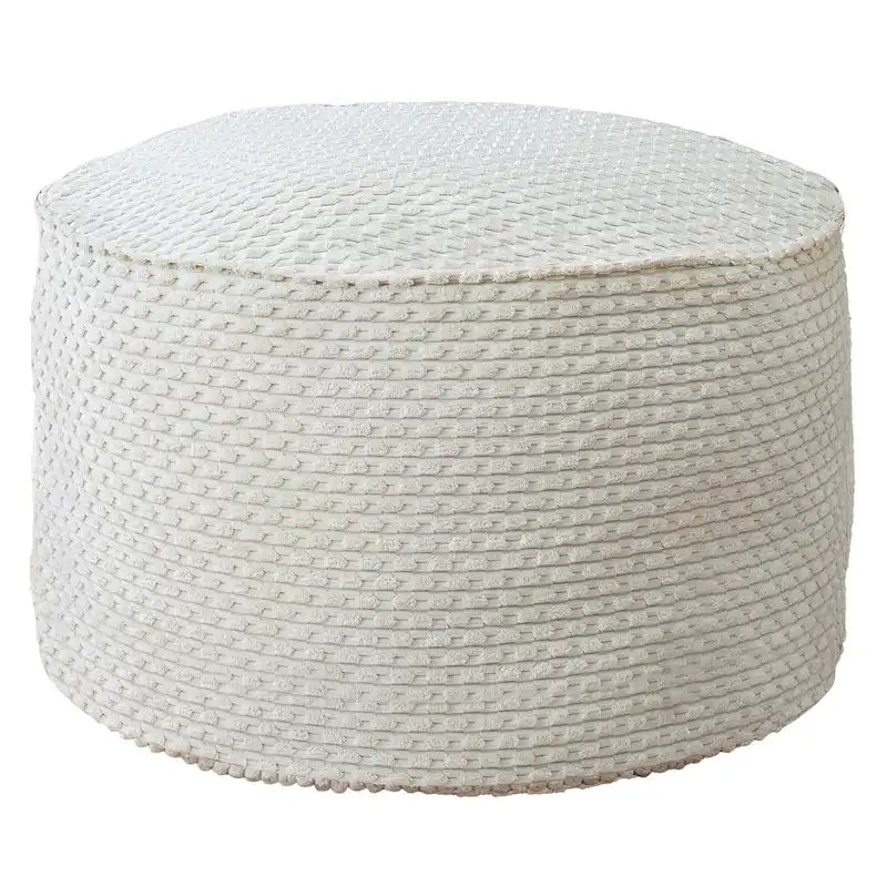 Pouf ottoman rond en tricot épais ivoire, rempli de billes de polystyrène, housse zippée, capacité de 90 kg, fabriqué en Amérique du Nord