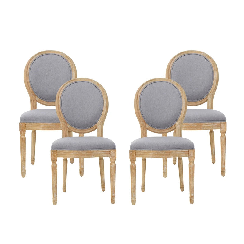 Chaise de salle à manger capitonnée French Country Dossier ovale Bois d'hévéa Pieds cannelés Sans accoudoirs