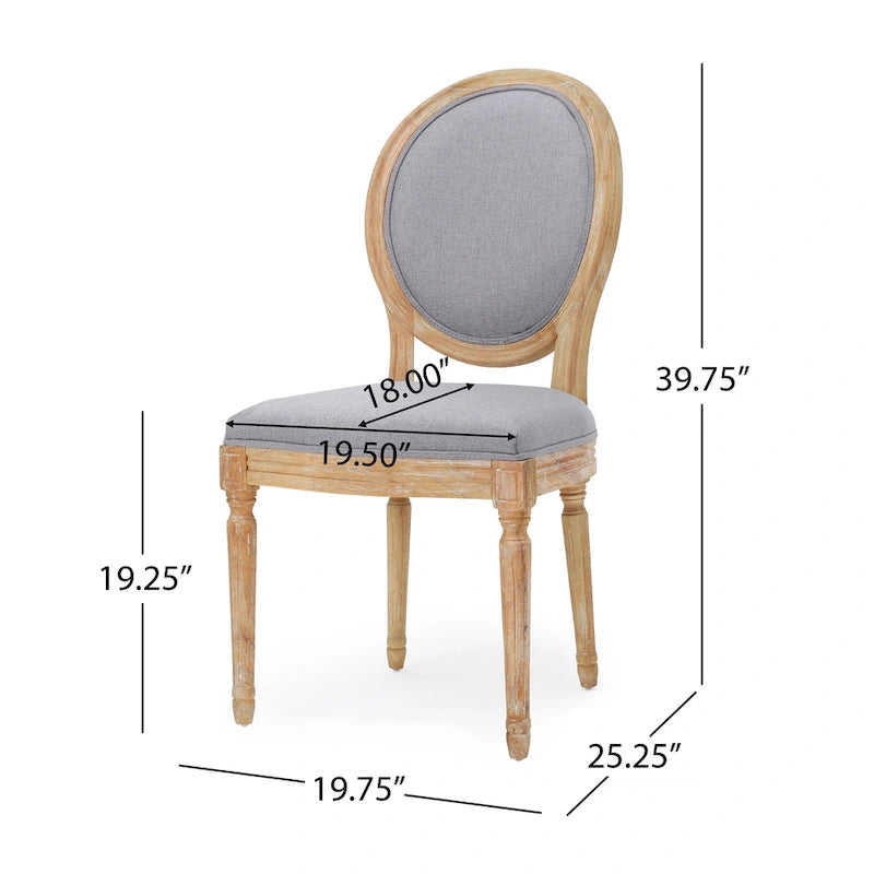 Chaise de salle à manger capitonnée French Country Dossier ovale Bois d'hévéa Pieds cannelés Sans accoudoirs