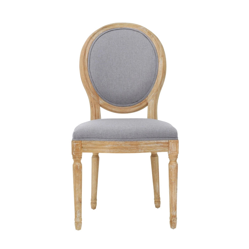 Chaise de salle à manger capitonnée French Country Dossier ovale Bois d'hévéa Pieds cannelés Sans accoudoirs