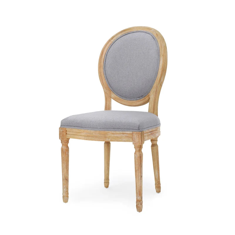 Chaise de salle à manger capitonnée French Country Dossier ovale Bois d'hévéa Pieds cannelés Sans accoudoirs