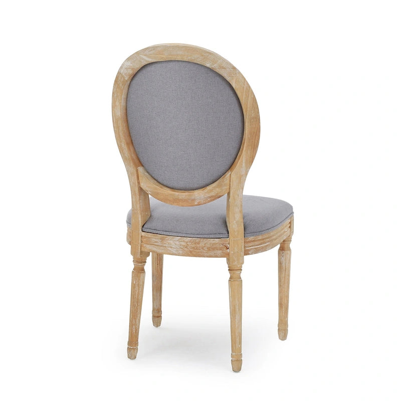 Chaise de salle à manger capitonnée French Country Dossier ovale Bois d'hévéa Pieds cannelés Sans accoudoirs