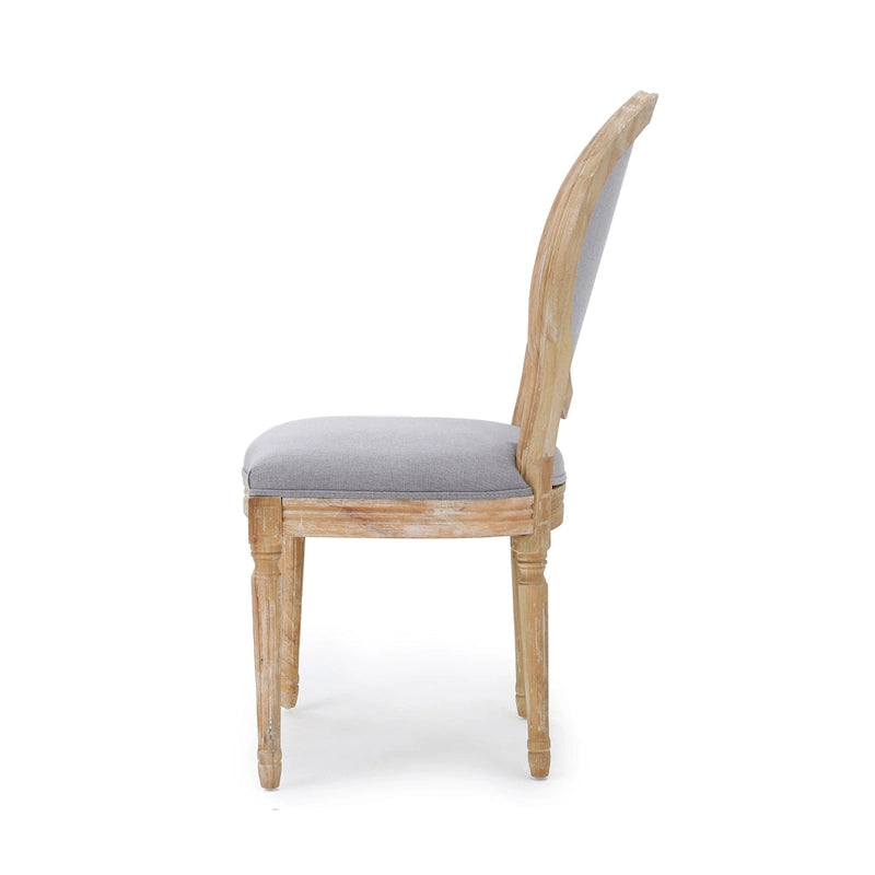Chaise de salle à manger capitonnée French Country Dossier ovale Bois d'hévéa Pieds cannelés Sans accoudoirs