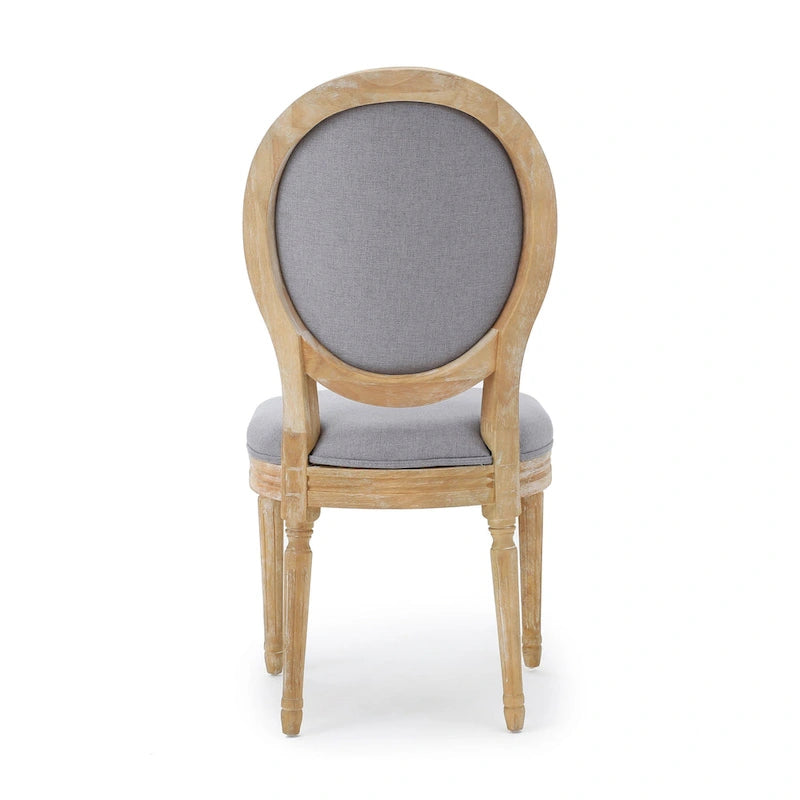 Chaise de salle à manger capitonnée French Country Dossier ovale Bois d'hévéa Pieds cannelés Sans accoudoirs