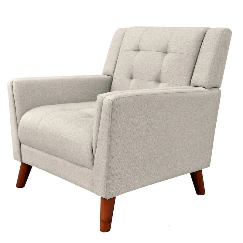 Fauteuil de club gris foncé en polyester, dossier, accoudoirs et assise capitonnés gaufrés, pieds effilés en bois de bouleau noyer, moderne du milieu du siècle
