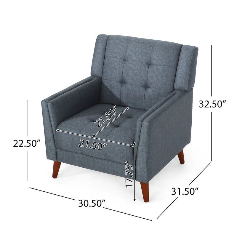 Fauteuil de club gris foncé en polyester, dossier, accoudoirs et assise capitonnés gaufrés, pieds effilés en bois de bouleau noyer, moderne du milieu du siècle