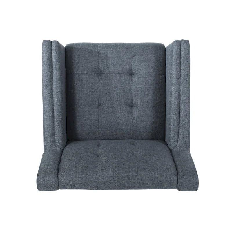Fauteuil de club gris foncé en polyester, dossier, accoudoirs et assise capitonnés gaufrés, pieds effilés en bois de bouleau noyer, moderne du milieu du siècle