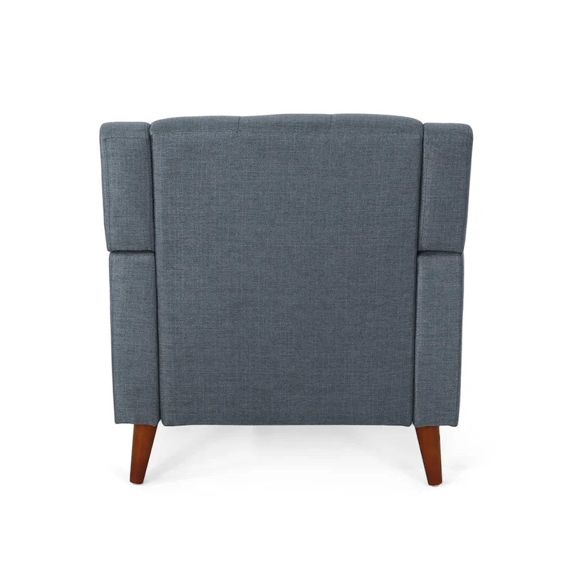 Fauteuil de club gris foncé en polyester, dossier, accoudoirs et assise capitonnés gaufrés, pieds effilés en bois de bouleau noyer, moderne du milieu du siècle