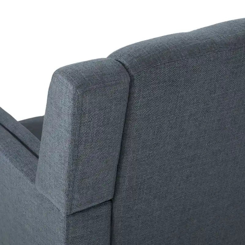 Fauteuil de club gris foncé en polyester, dossier, accoudoirs et assise capitonnés gaufrés, pieds effilés en bois de bouleau noyer, moderne du milieu du siècle