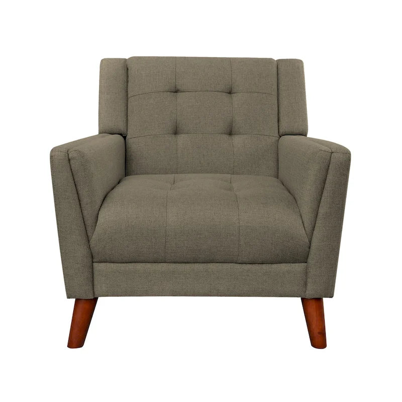 Fauteuil de club gris foncé en polyester, dossier, accoudoirs et assise capitonnés gaufrés, pieds effilés en bois de bouleau noyer, moderne du milieu du siècle