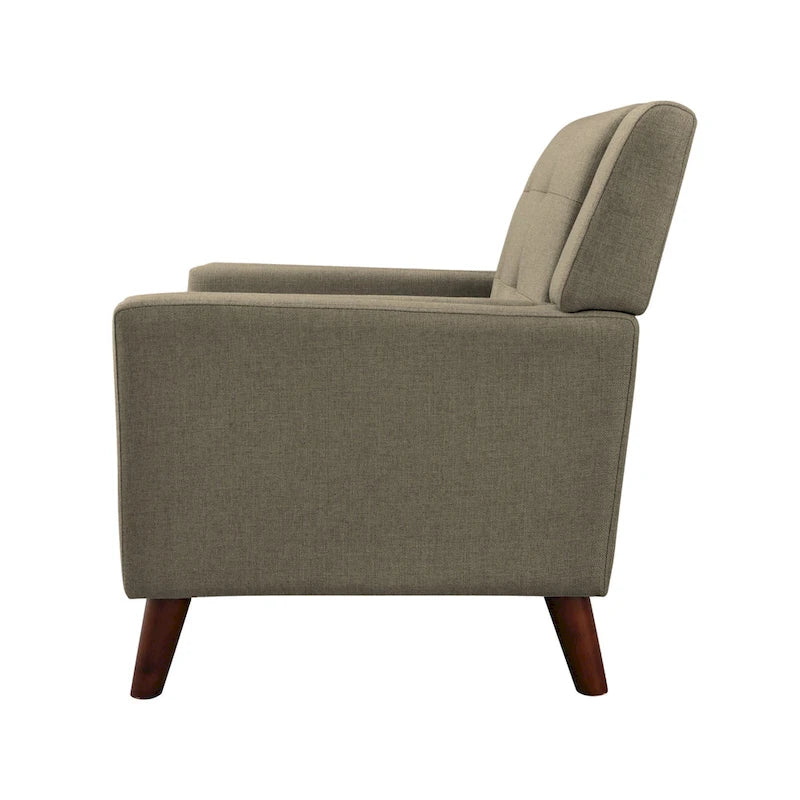 Fauteuil de club gris foncé en polyester, dossier, accoudoirs et assise capitonnés gaufrés, pieds effilés en bois de bouleau noyer, moderne du milieu du siècle