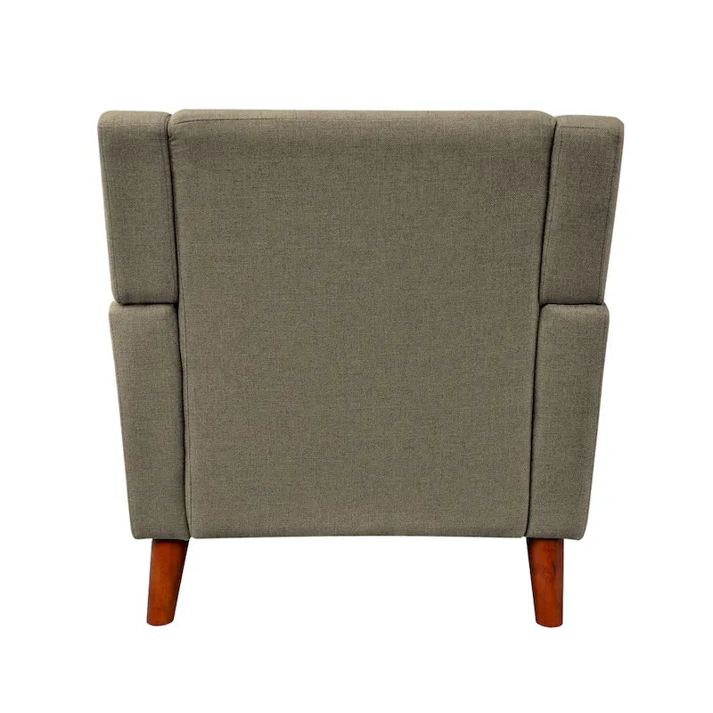 Fauteuil de club gris foncé en polyester, dossier, accoudoirs et assise capitonnés gaufrés, pieds effilés en bois de bouleau noyer, moderne du milieu du siècle