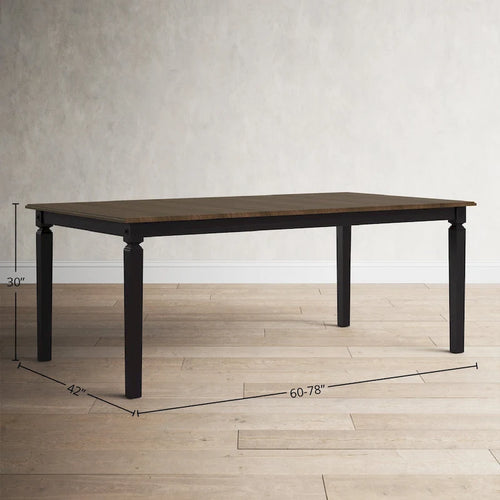 Table à manger rectangulaire extensible en bois massif charbon noir finition vieillie