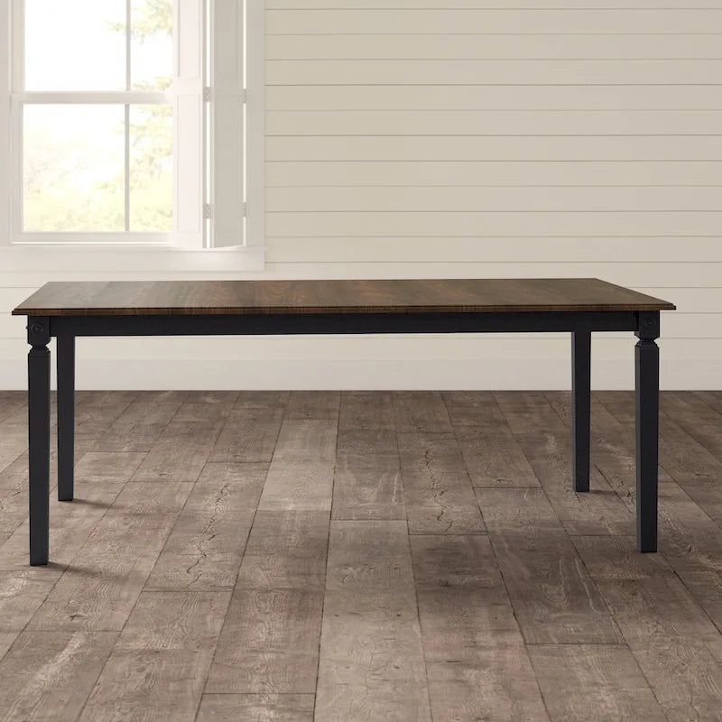 Table à manger rectangulaire extensible en bois massif charbon noir finition vieillie