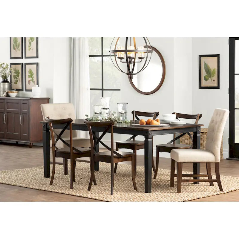 Table à manger rectangulaire extensible en bois massif charbon noir finition vieillie