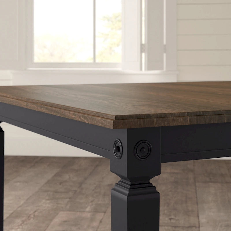 Table à manger rectangulaire extensible en bois massif charbon noir finition vieillie
