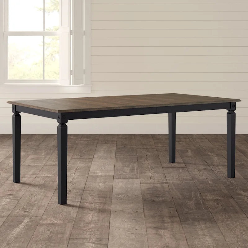 Table à manger rectangulaire extensible en bois massif charbon noir finition vieillie