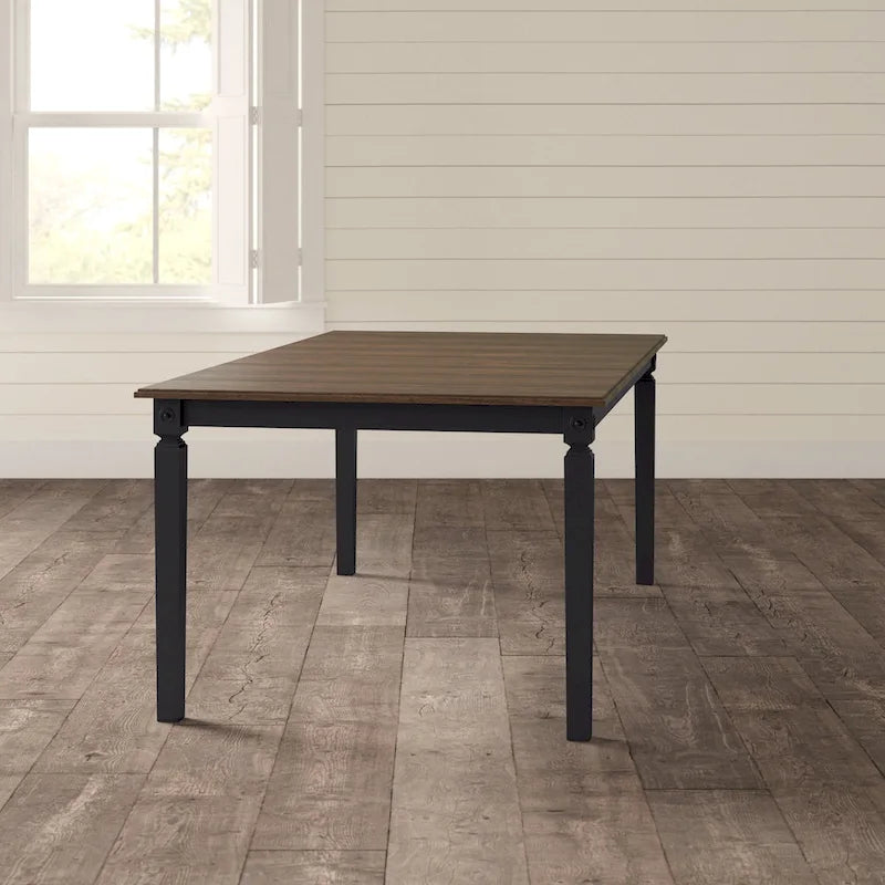 Table à manger rectangulaire extensible en bois massif charbon noir finition vieillie