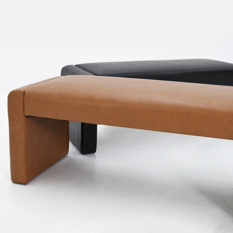 Banc cascade en similicuir olive entièrement rembourré, base ouverte, structure en bois massif, coussin moelleux