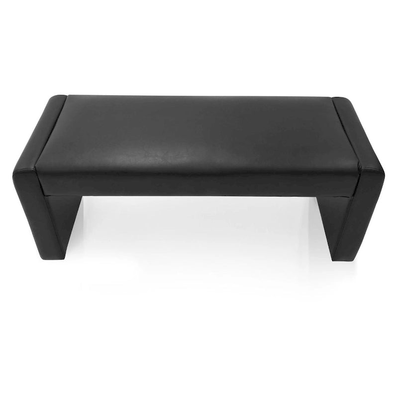 Banc cascade en similicuir olive entièrement rembourré, base ouverte, structure en bois massif, coussin moelleux