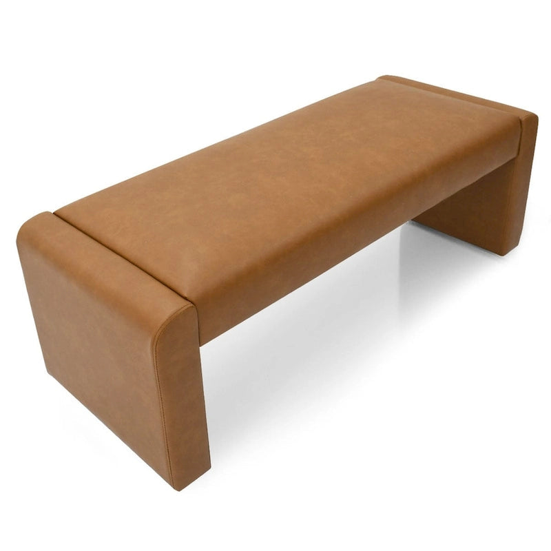 Banc cascade en similicuir olive entièrement rembourré, base ouverte, structure en bois massif, coussin moelleux