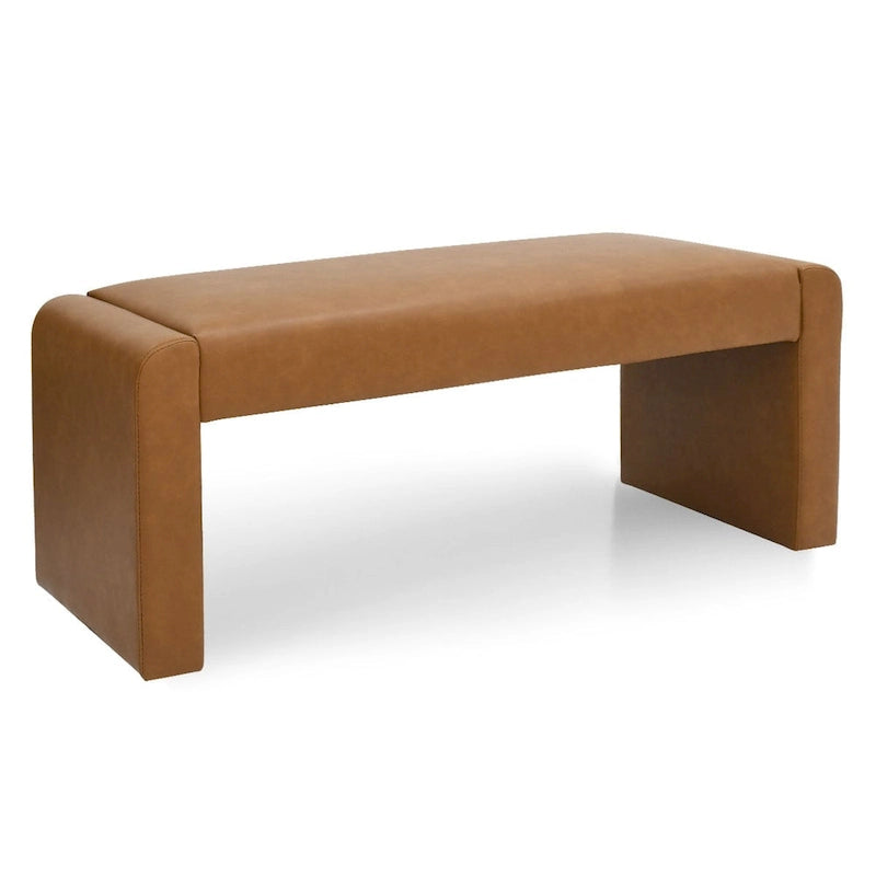 Banc cascade en similicuir olive entièrement rembourré, base ouverte, structure en bois massif, coussin moelleux