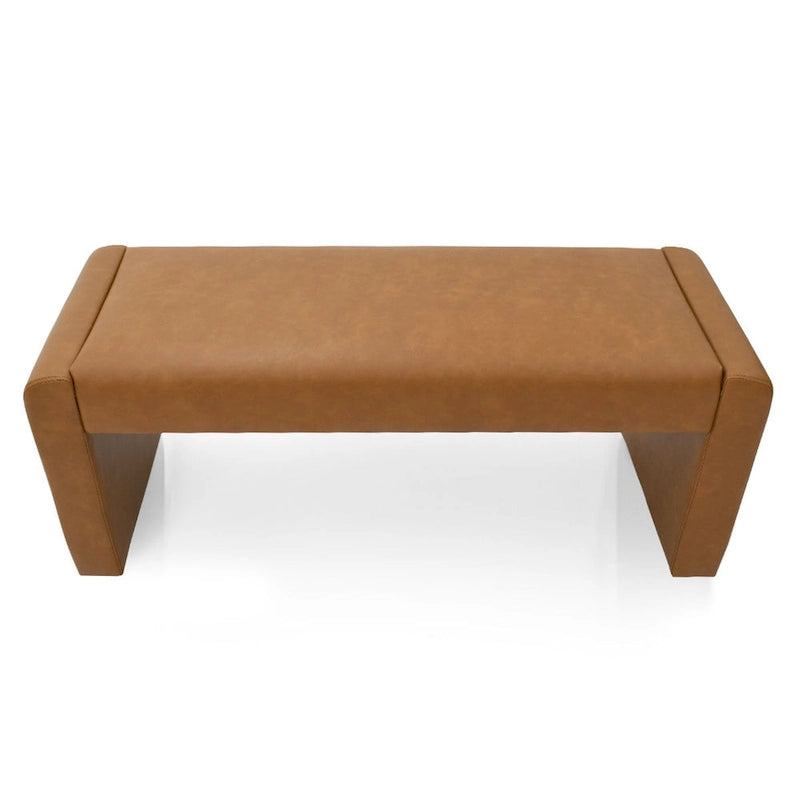 Banc cascade en similicuir olive entièrement rembourré, base ouverte, structure en bois massif, coussin moelleux