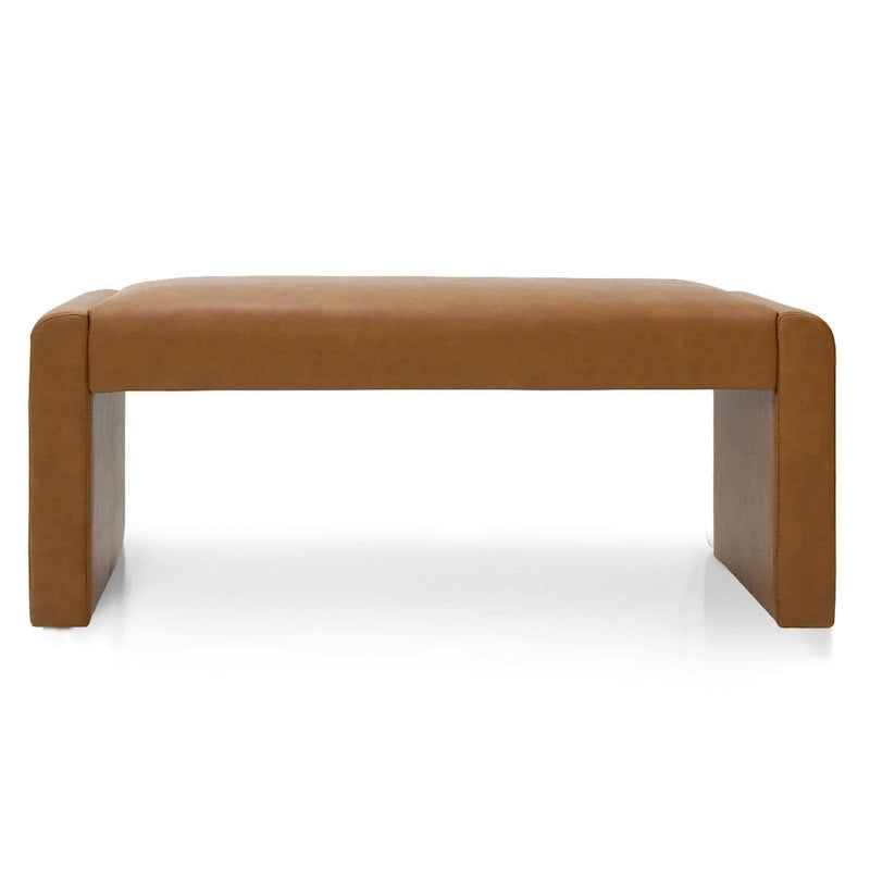 Banc cascade en similicuir olive entièrement rembourré, base ouverte, structure en bois massif, coussin moelleux
