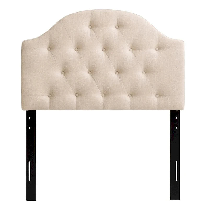 Tête de lit en tissu capitonné avec boutons en forme de losange et pieds réglables