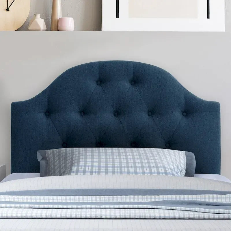 Tête de lit en tissu capitonné avec boutons en forme de losange et pieds réglables