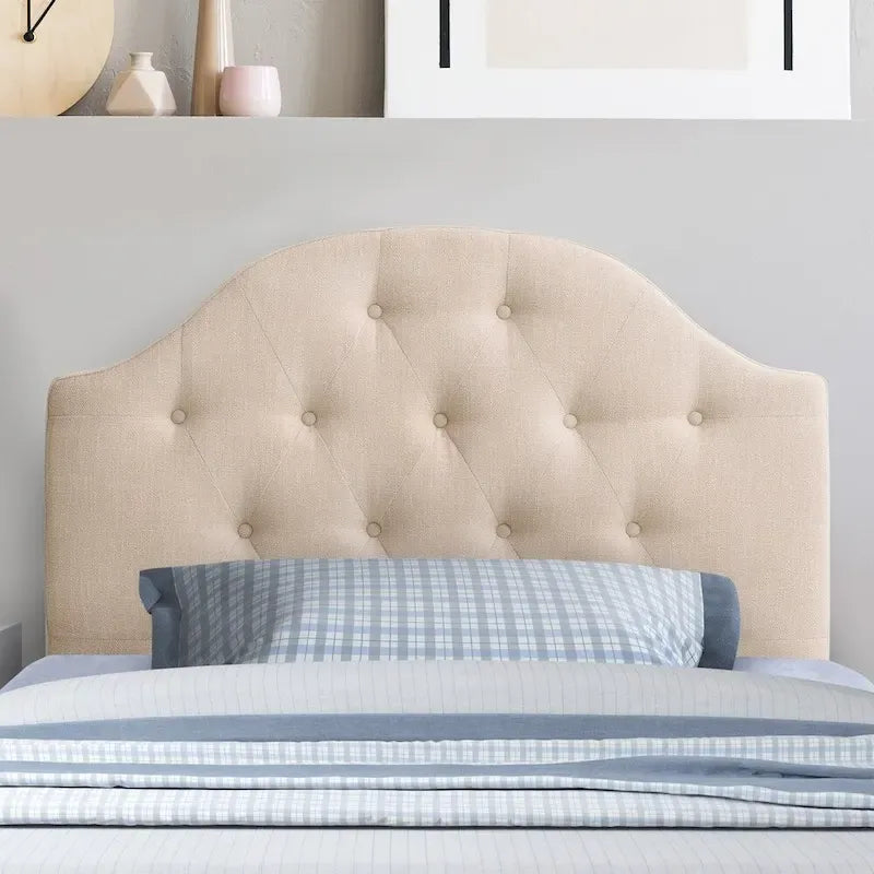 Tête de lit en tissu capitonné avec boutons en forme de losange et pieds réglables