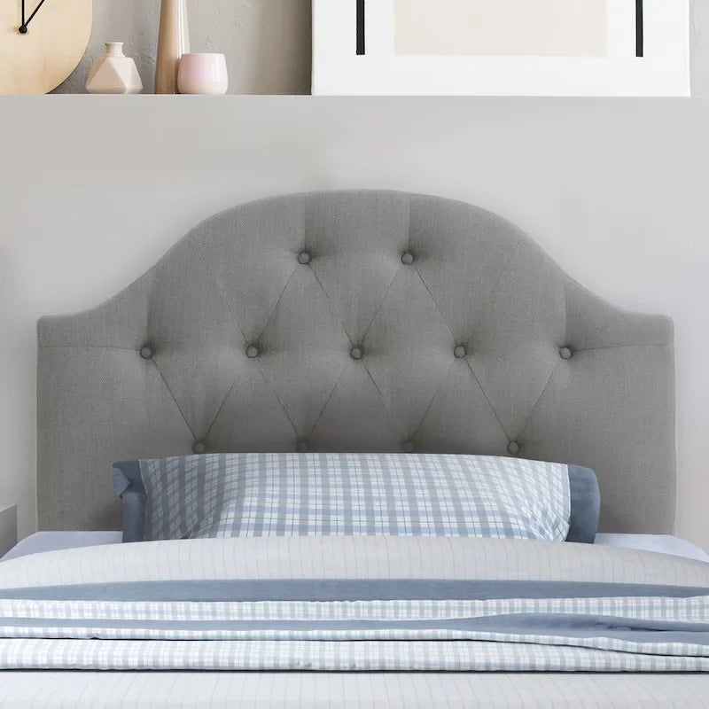 Tête de lit en tissu capitonné avec boutons en forme de losange et pieds réglables