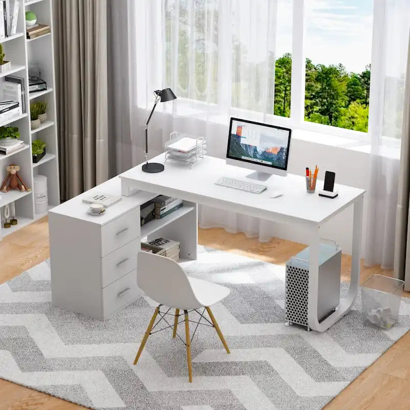 55.1W 41.3D Timechee L-Shape Executive Desk Workstation Computer