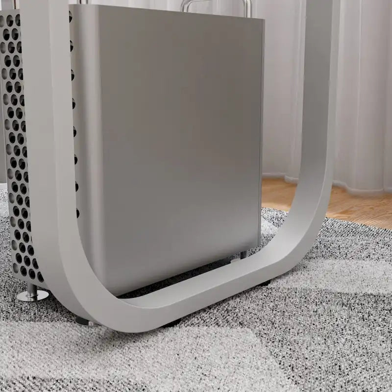 Bureau d'ordinateur en L blanc 3 tiroirs Étagère ouverte Pieds en U Bord chanfreiné MDF
