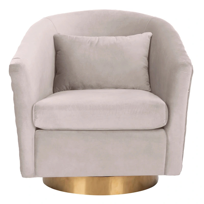 Fauteuil baignoire pivotant en velours vieux rose, capitonnage à losanges, garniture cloutée, piètement pivotant doré