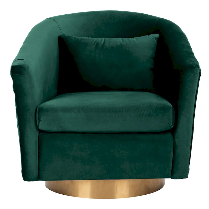 Fauteuil baignoire pivotant en velours vieux rose, capitonnage à losanges, garniture cloutée, piètement pivotant doré