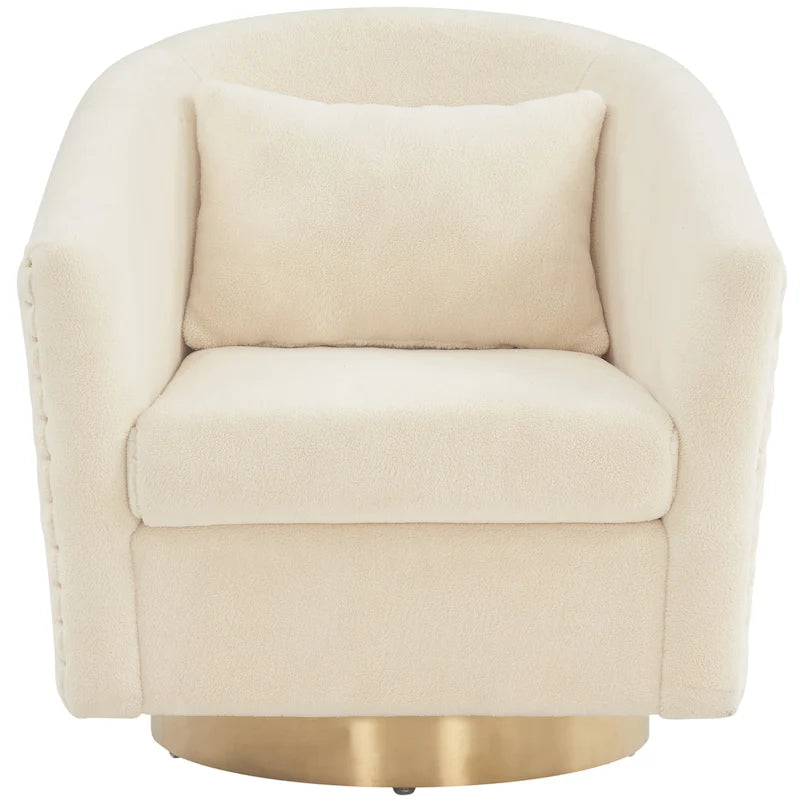 Fauteuil baignoire pivotant en velours vieux rose, capitonnage à losanges, garniture cloutée, piètement pivotant doré
