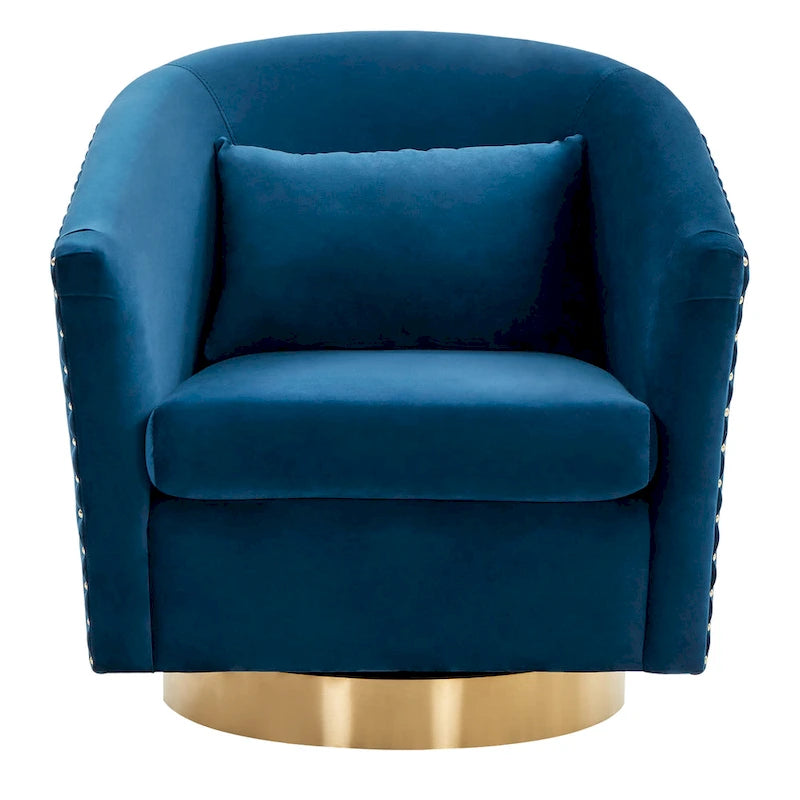 Fauteuil baignoire pivotant en velours vieux rose, capitonnage à losanges, garniture cloutée, piètement pivotant doré