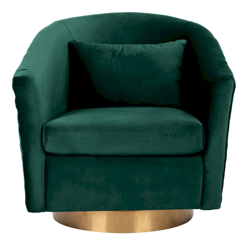 Fauteuil baignoire pivotant en velours vieux rose, capitonnage à losanges, garniture cloutée, piètement pivotant doré