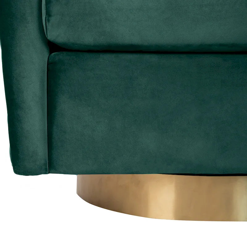 Fauteuil baignoire pivotant en velours vieux rose, capitonnage à losanges, garniture cloutée, piètement pivotant doré