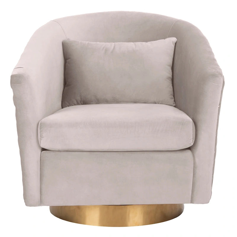 Fauteuil baignoire pivotant en velours vieux rose, capitonnage à losanges, garniture cloutée, piètement pivotant doré
