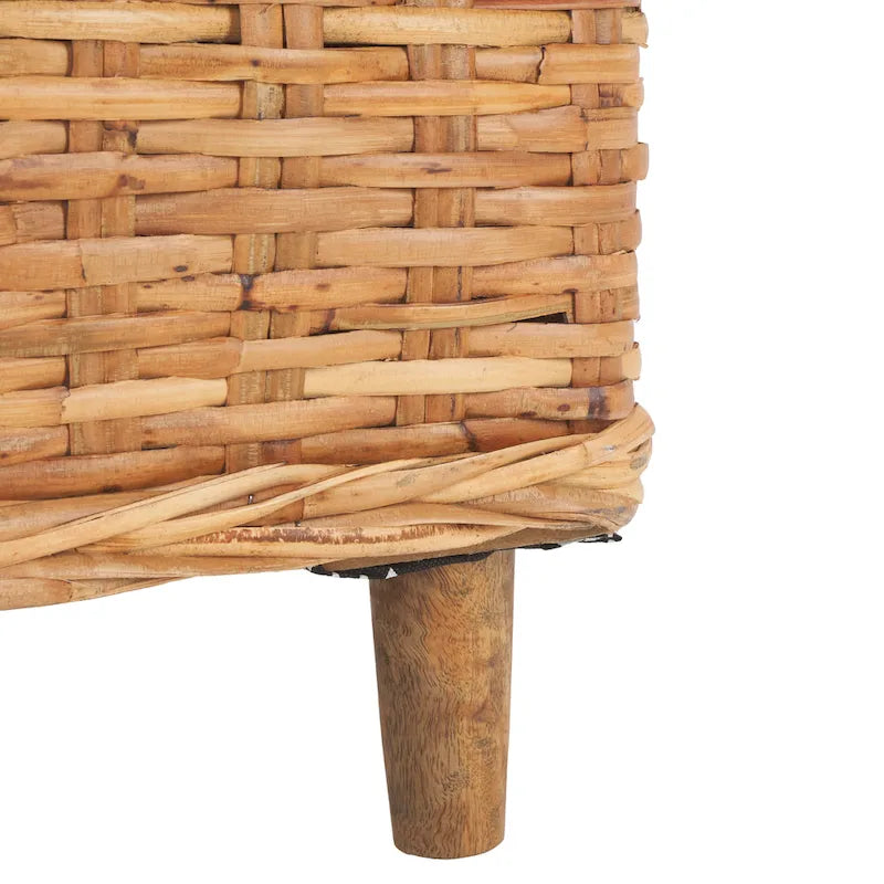 Fauteuil d'appoint en rotin tissé à la main Honey avec coussin d'assise en coton blanc et pieds en bois