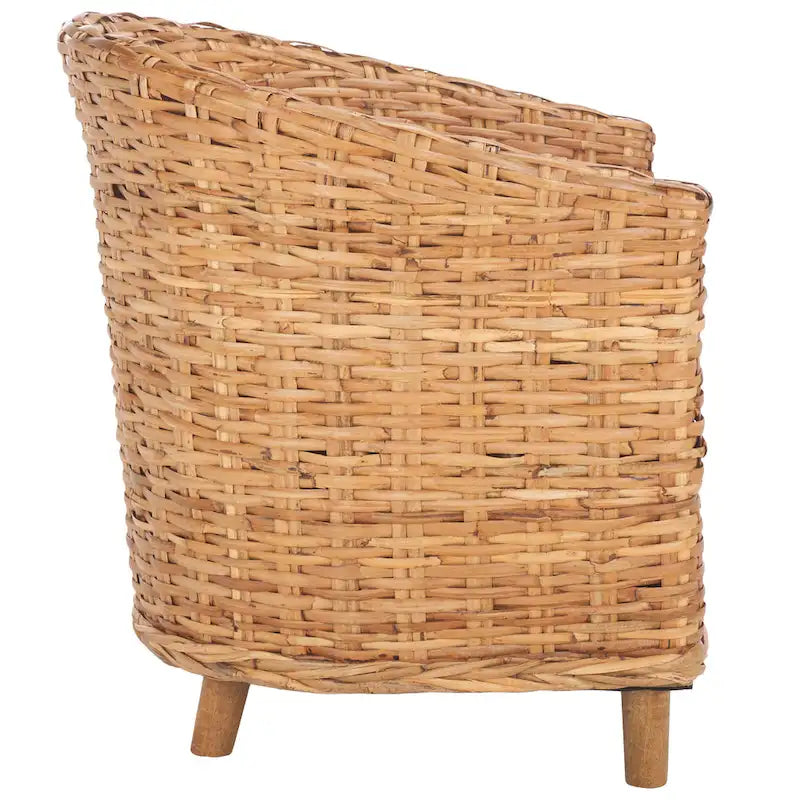 Fauteuil d'appoint en rotin tissé à la main Honey avec coussin d'assise en coton blanc et pieds en bois