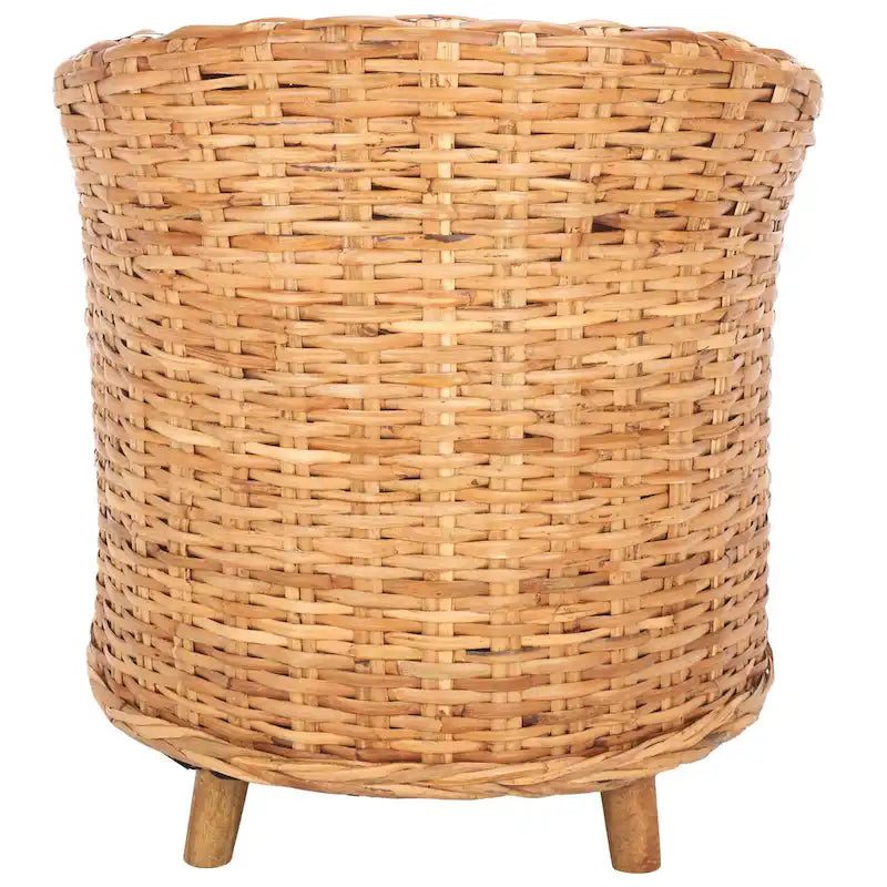 Fauteuil d'appoint en rotin tissé à la main Honey avec coussin d'assise en coton blanc et pieds en bois