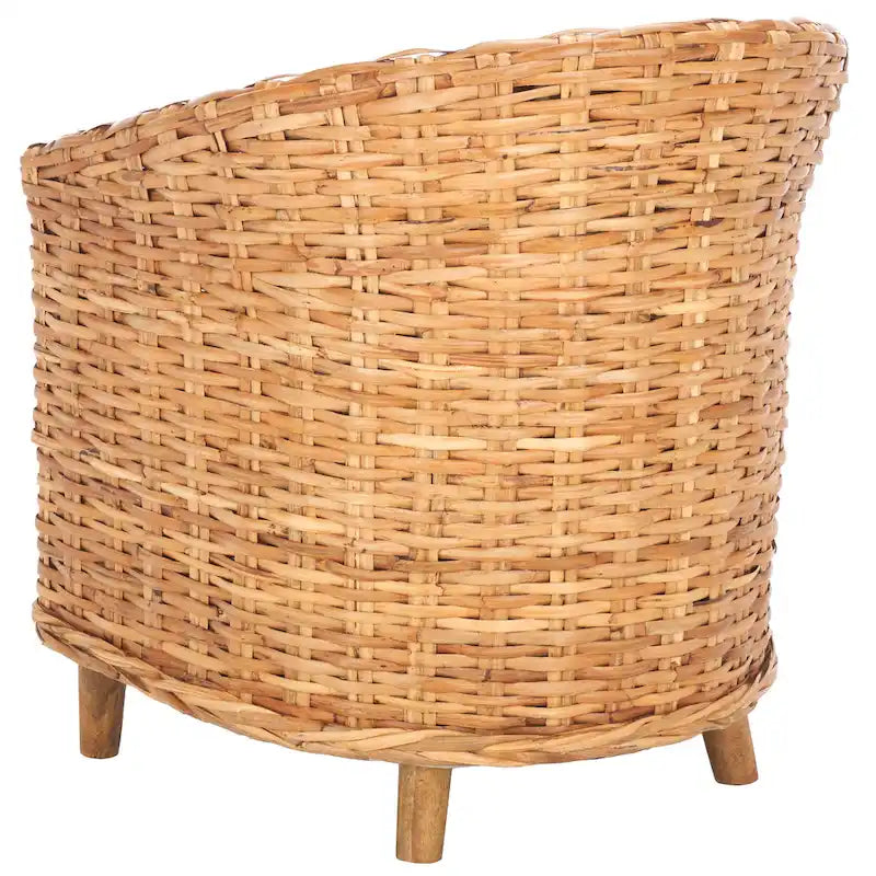 Fauteuil d'appoint en rotin tissé à la main Honey avec coussin d'assise en coton blanc et pieds en bois